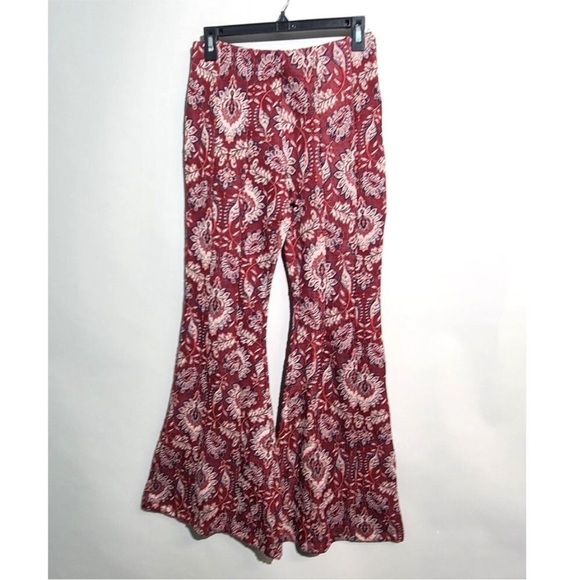 Anthropologie Burgundy and Cream Patterned Flare Pants - Picture 3 of 5